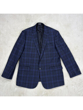 Joseph Abboud Heritage 44R Blue Plaid 100% Wool 2 Button Sport Coat Blazer
